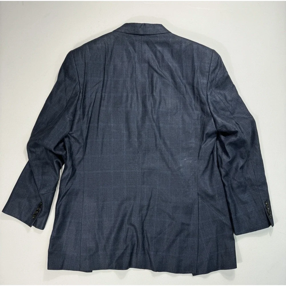 Lauren Ralph Lauren Men 44L Silk Wool Blazer Navy Windowpane Plaid Suit Jacket